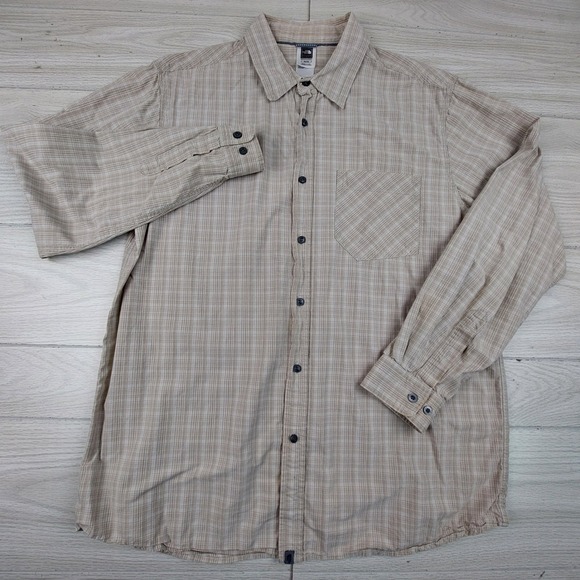 North Face Shirt Mens XL Tan Plaid Long Sleeve Cotton Button Down Workwear Dad - Picture 2 of 7